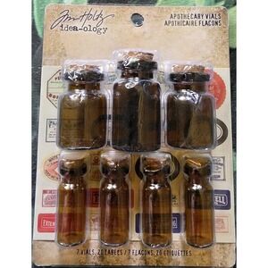 Tim Holtz Idea-ology Glass Apothecary Vials + Corks & Labels Bottles TH93302